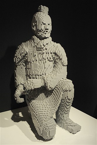 Lego artist Nathan Sawaya's version of a kneeling terracotta warrior by China's Terracotta Army.