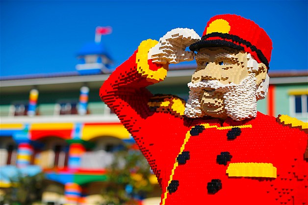 A Lego figure is seen as construction continues in North America's first ever Lego Hotel at Legoland in Carlsbad, California, Jan. 17, 2013. The hotel has three stories and 250 rooms.