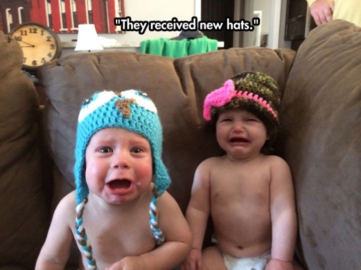 children funny - "They received new hats.