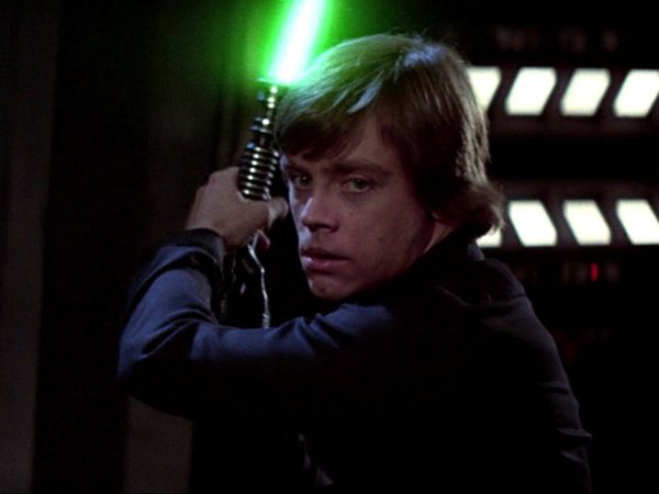 Skywalkers green lightsaber was inspired by Obi-Wans, and he created it on Tatooine, which you can see in a deleted scene.