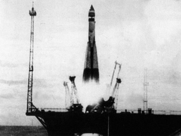 Sputnik 1, the first satellite, being launched into orbit by the Soviet Union. 1957
