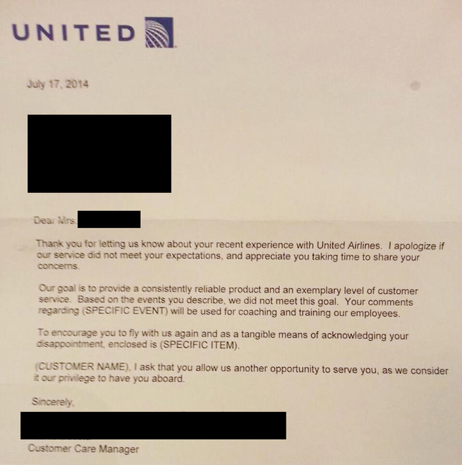 united airlines apology letter - United Deals Thank you for letting us know about your recent experience with United Airlines. I apologize if our service did not meet your expectations, and appreciate you taking time to your concerns Our goal is to provid