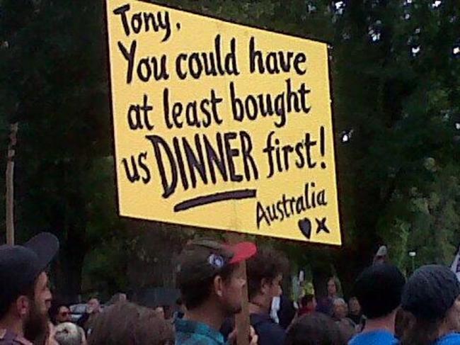protest - Tony, You could have at least bought Us Dinner first! Australia