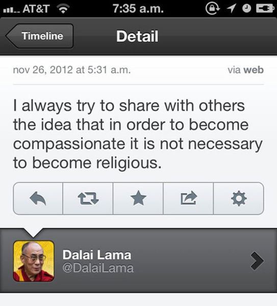 screenshot - Il.. At&T a.m. 10 Timeline Detail at a.m. via web I always try to with others the idea that in order to become compassionate it is not necessary to become religious. Dalai Lama