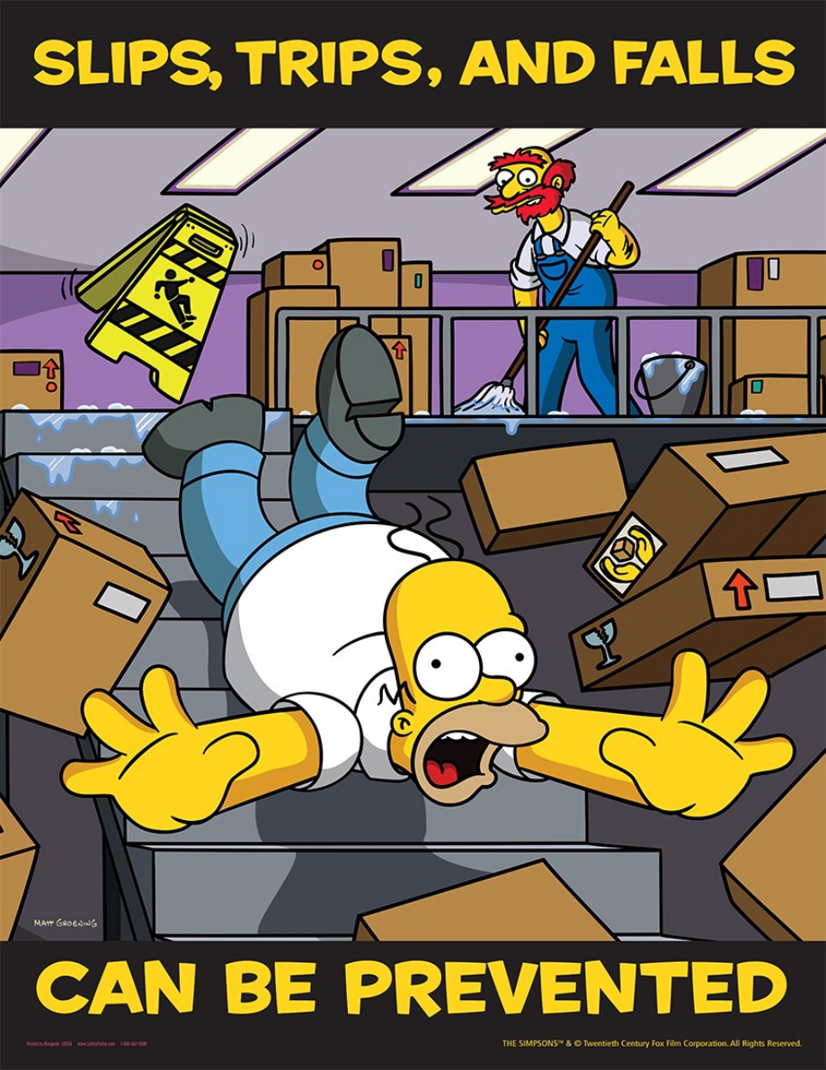 slips trips and falls poster simpsons - Slips, Trips, And Falls Can Be Prevented