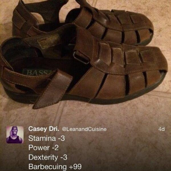 tumblr - barbecue dad shoes - Bas 4d Casey Dri. Stamina 3 Power 2 Dexterity 3 Barbecuing 99