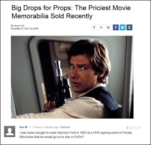 star wars ezra return - Big Drops for Props The Priciest Movie Memorabilia Sold Recently Y x Ft By Bryan Enk 2000 Ken M . 2 hours 5 minutes ago Remove I was lucky enough to meet Harrison Ford in 1983 at a Vhssigning event in Florida Who knew that he would
