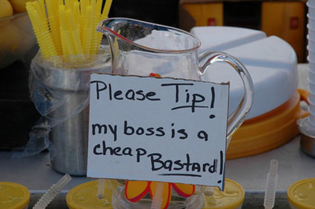 tip signs - Please Tip! my boss is a cheap Bastard