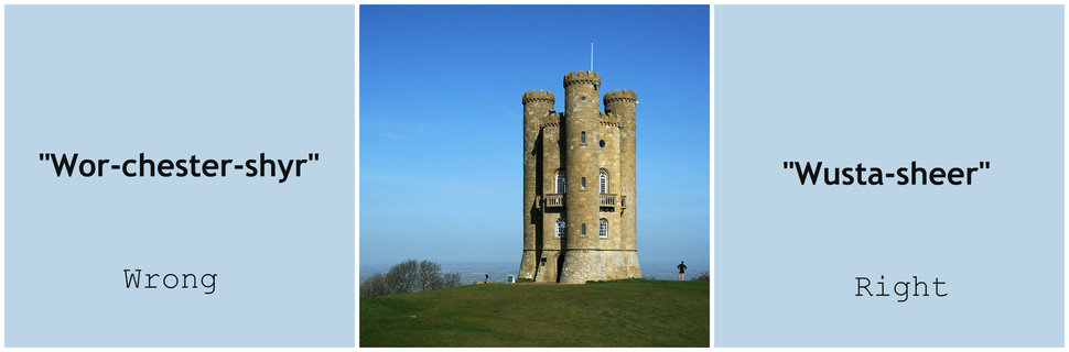 broadway tower - "Worchestershyr" "Wustasheer" Wrong Right