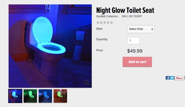 most useless items - Night Glow Toilet Seat SkyMall Collection Sku 29172GRP Style Select Style Quantity Price $49.99 Add to cart fyPin it