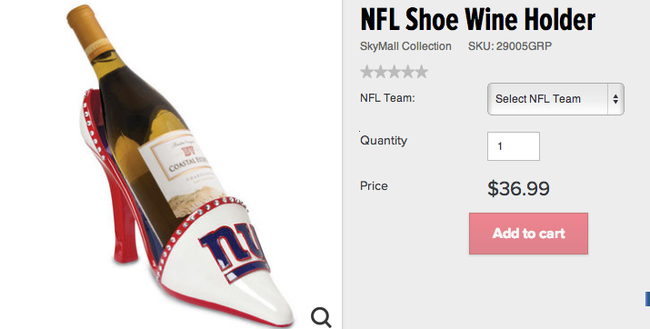 products that have never been made - Nfl Shoe Wine Holder SkyMall Collection Sku 29005GRP Nfl Team Select Nfl Team Quantity Price $36.99 Add to cart