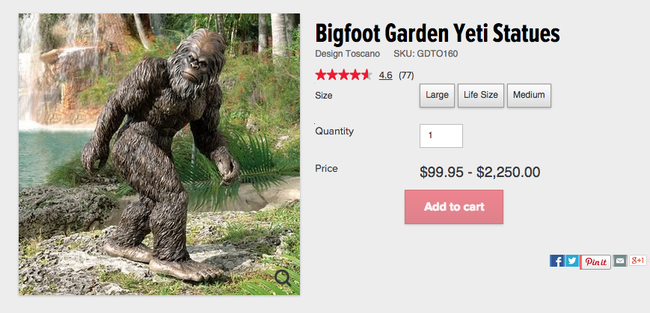 big foot - Bigfoot Garden Yeti Statues Design Toscano Sku GDTO160 4.6 77 Size Large Life Size Medium Quantity Price $99.95 $2,250.00 Add to cart fly Penit 81