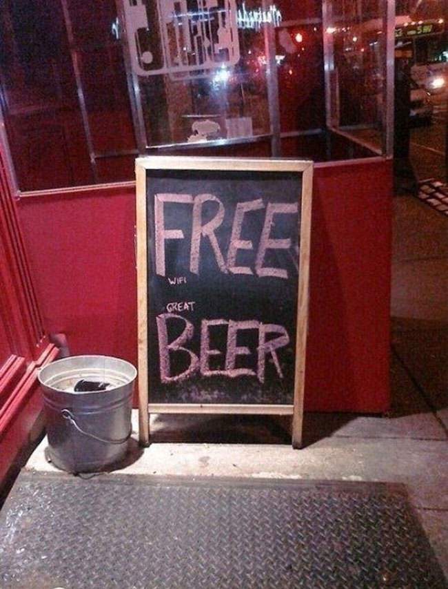 funny sidewalk bar signs - Free Wifi Great Beer