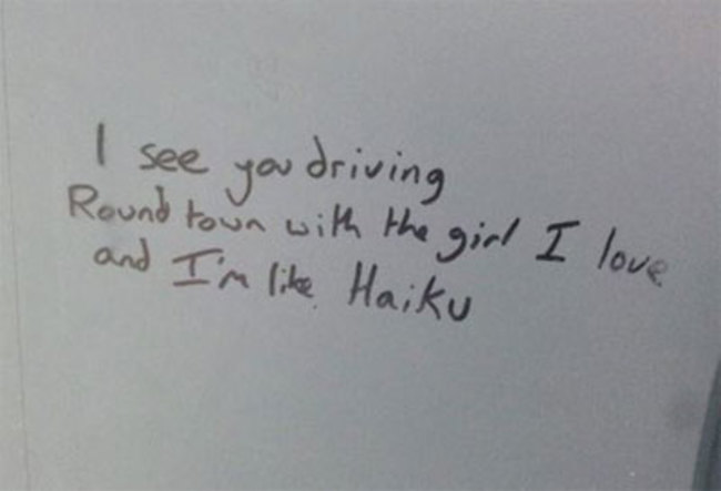 handwriting - I see you driving Round town with the girl I love and I'm Haiku