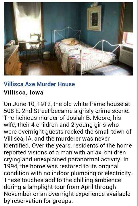 floor - Villisca Axe Murder House Villisca, lowa On , the old white frame house at 508 E. 2nd Street became a grisly crime scene. The heinous murder of Josiah B. Moore, his wife, their 4 children and 2 young girls who were overnight guests rocked the smal