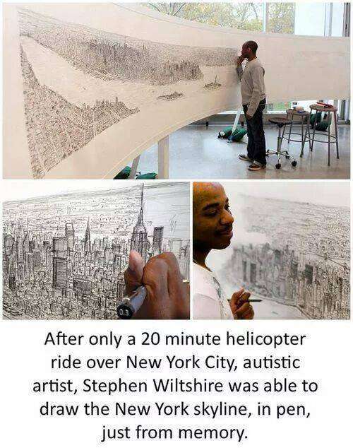 stephen wiltshire new york - After only a 20 minute helicopter ride over New York City, autistic artist, Stephen Wiltshire was able to draw the New York skyline, in pen, just from memory.