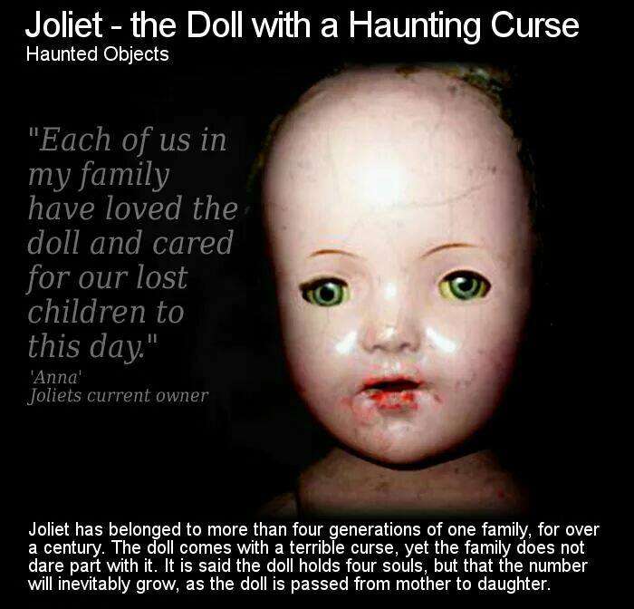 photo caption - Joliet the Doll with a Haunting Curse Haunted Objects "Each of us in my family have loved the doll and cared for our lost children to this day." 'Anna Joliets current owner Joliet has belonged to more than four generations of one family, f