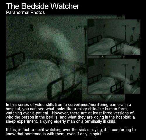visual effects - The Bedside Watcher Paranormal Photos In this series of video stills from a surveilancemonitoring camera in a hospital, you can see what looks a misty child human form, watching over a patient. However, there are at least three versions o