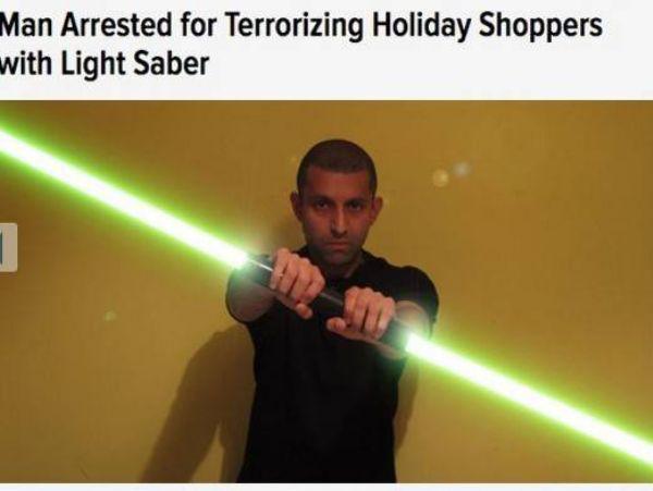 lighting - Man Arrested for Terrorizing Holiday Shoppers with Light Saber