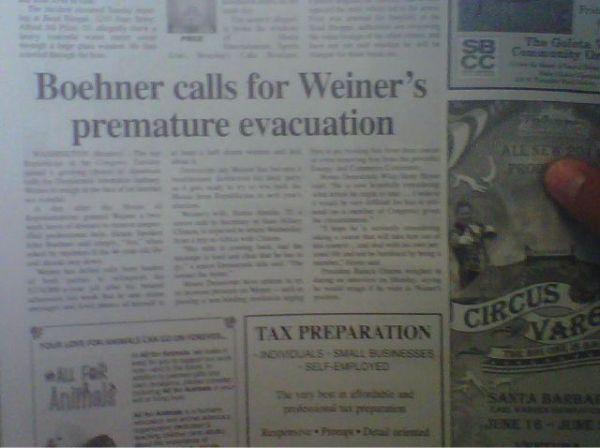 american heart association - Boehner calls for Weiner's premature evacuation Circus Tax Preparation Sebeployed