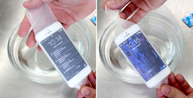 Or leave the tip intact and slide your smartphone inside. Tie it tightly for emergency waterproofing.