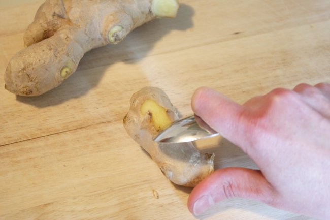 Spoon your ginger. Even the lumpy bumps of a ginger root are easy to peel with a spoon, and you’ll be left with a beautiful piece of peeled ginger and almost zero waste.
