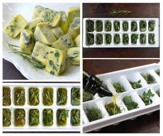 Make herb butter ice cubes. Fresh herbs spoil quickly. Chop and mix with melted butter or olive oil, then pour into ice cube trays to preserve perfect portions for future meals.
