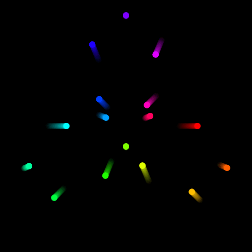 These dots seem to change color and orbit the center. But focus your eyes on a single dot - there's no rotating or color change at all.