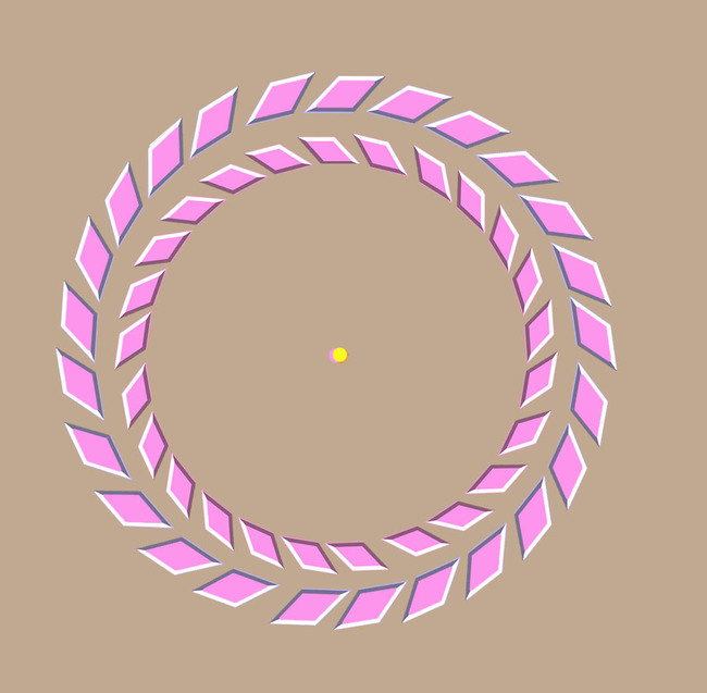 Stare at the yellow dot. Then, move your head closer to the screen and the pink rings will rotate.
