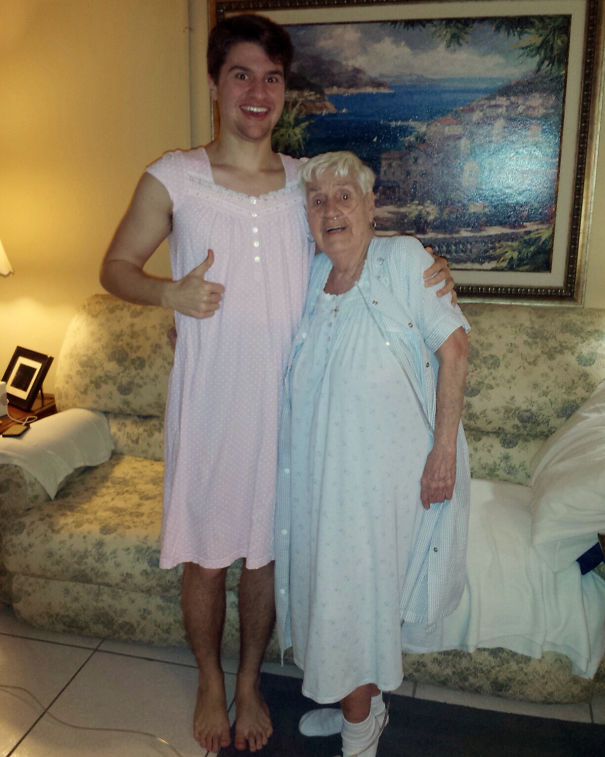 84-Year-Old Grandmother In Hospital Was Embarrased To Wear Her Nightgown So Her Grandson Wore One As Well