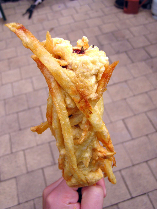 Potato Dog: South Koreans have invented a hot dog encrusted with french fries for a all-in-one kind of meal.