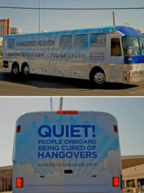The Hangover Heaven bus lets you climb aboard and receive IV hydration, anti-nausea medications, and anti-inflammatory medications while recouping the day after the night out.