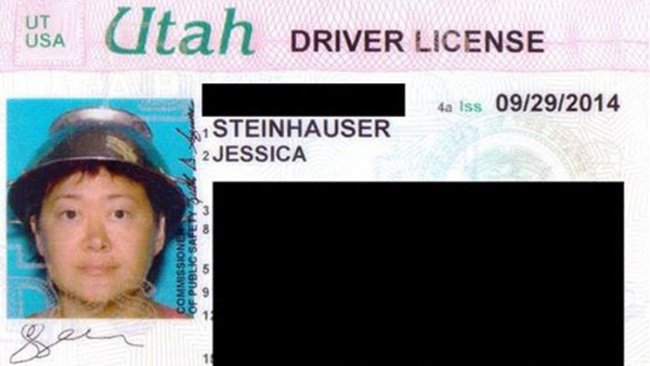 spaghetti strainer in drivers license photo