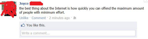 diagram - Joyce the best thing about the Internet is how quickly you can offend the maximum amount of people with minimum effort. Un . Comment. 2 minutes ago You this. Write a comment...