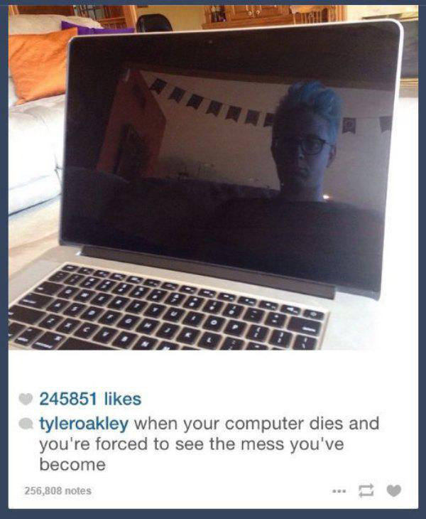 your computer die on you meme - Porra 245851 tyleroakley when your computer dies and you're forced to see the mess you've become 256,808 notes