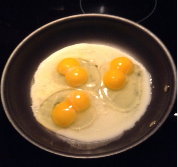 Three double yolks.