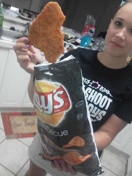 This potato chip is way too big.