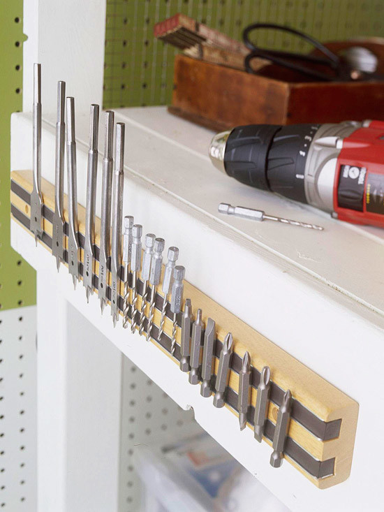 Never lose your drills bits, screws, or nails again when you use magnets to organize them.
