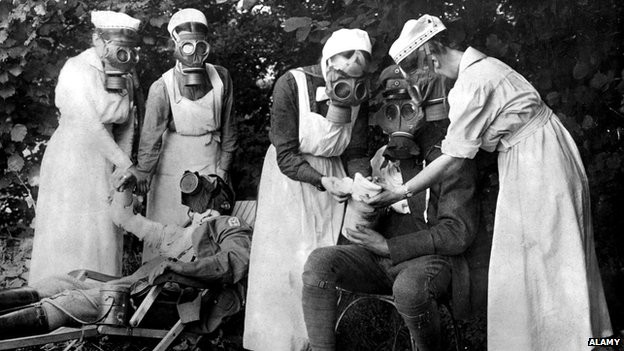 Civilians in occupied countries commonly wore masks such as these to guard against gas attacks.