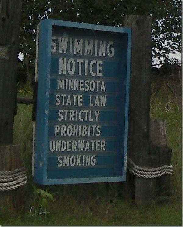 headstone - Swimming Notice Minnesota State Law Strictly Prohibits Underwater Smoking