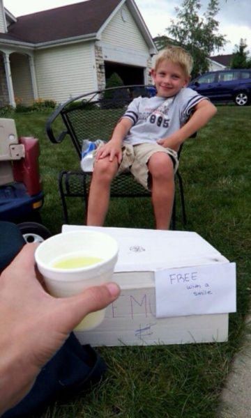 This kid sold lemonade for smiles.
