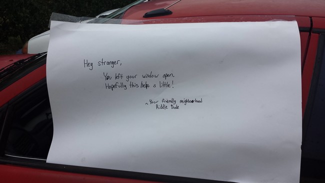 Seeing that someone's car window was left open in the rain, this person did their best to help out.