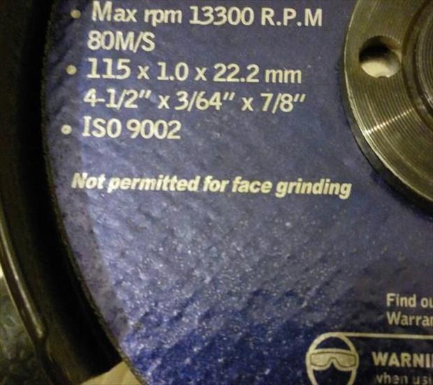 metal - Max rpm 13300 R.P.M 80MS 115 x 1.0 x 22.2 mm 412" x 364" x 78" Iso 9002 Not permitted for face grinding Find ou Warran Warni when usi