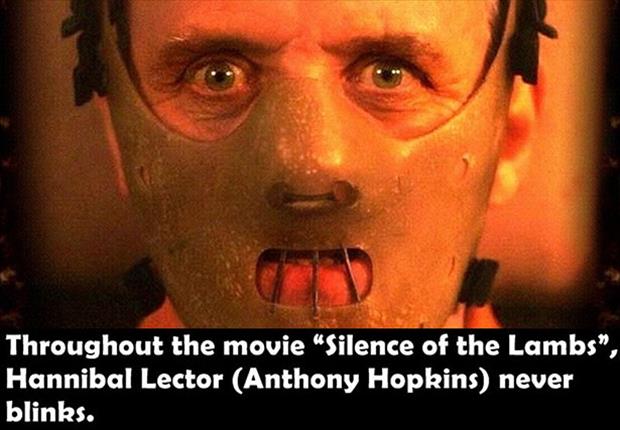 hannibal lecter - Throughout the movie "Silence of the Lambs, Hannibal Lector Anthony Hopkins never blinks.
