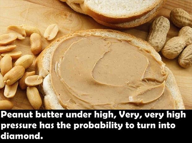 peanuts and peanut butter - Peanut butter under high, Very, very high pressure has the probability to turn into diamond.