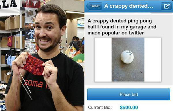 Will Wheaton’s Dented Ping Pong Ball – $1,135