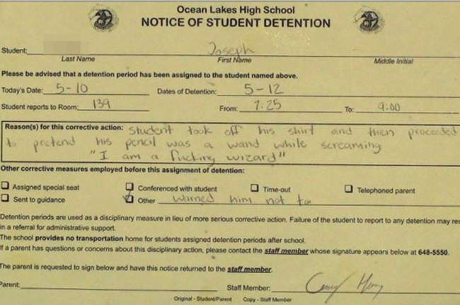 26 ridiculous detention slips