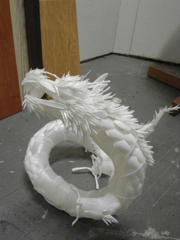 dragon made of plastic spoons