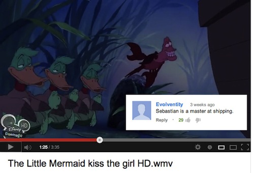 youtube comment funny disney movie moments - Evolventity 3 weeks ago Sebastian is a master at shipping. 296 1.25 The Little Mermaid kiss the girl Hd.wmv