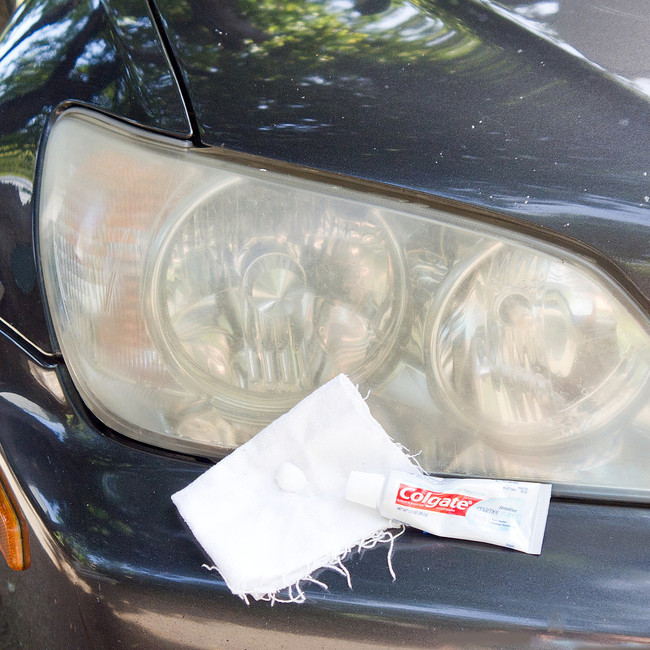Apply some toothpaste and wipe it away with a cloth to clean your headlights.